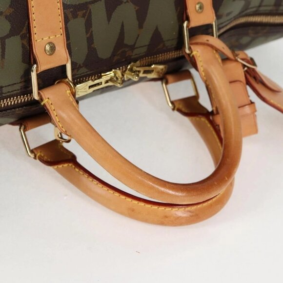 LOUIS VUITTON Monogram Graffiti Keepall 50 Boston Bag Khaki M92196 Auth 129961V - Picture 8 of 16